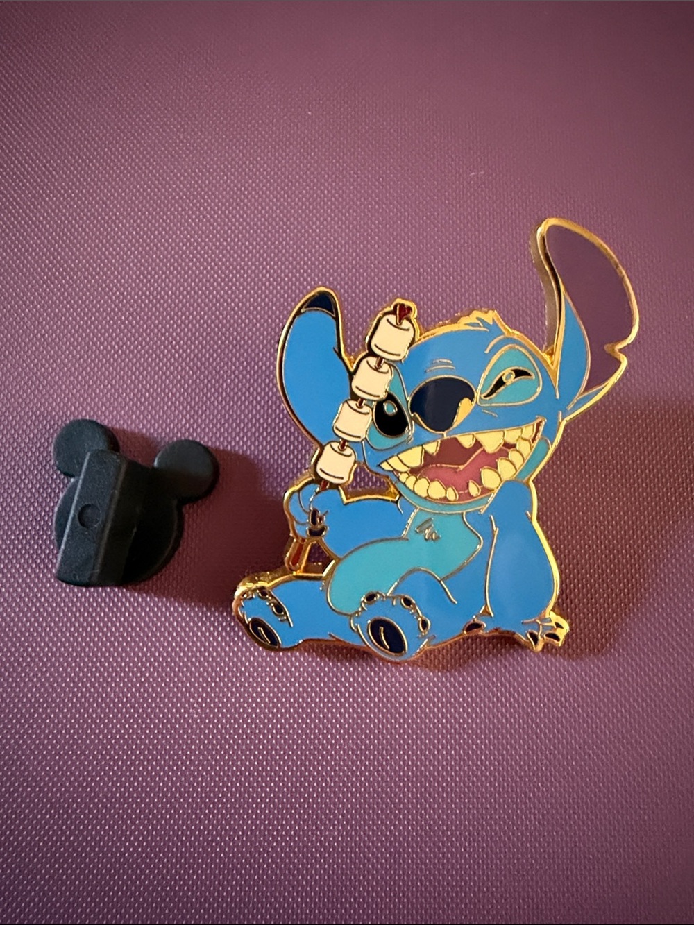 Loungefly Disney Stitch Blue Enamel Pin with Marshmallow Skewer